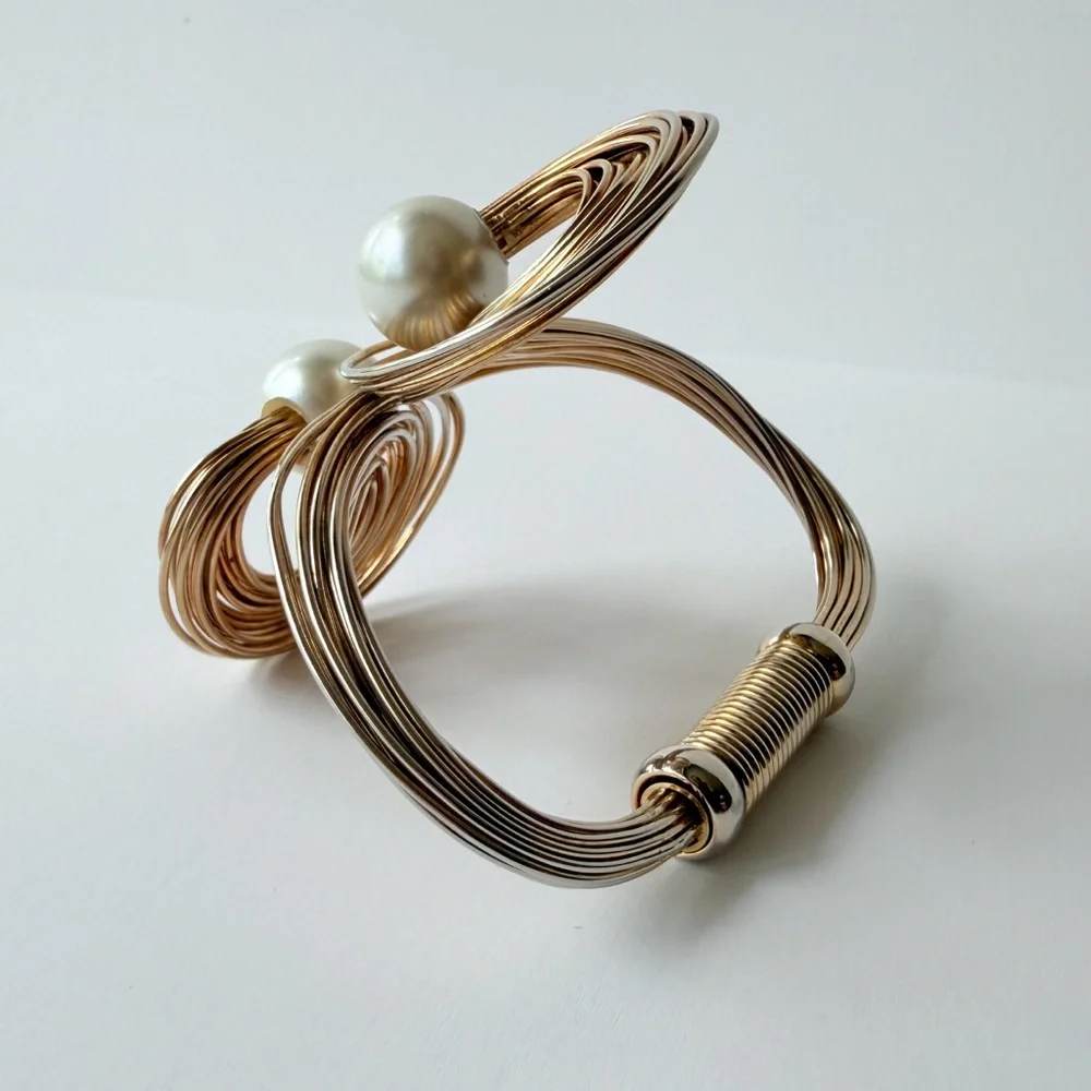 Vintage 1960s Yves Saint Laurent Faux Pearl Gilt Scroll Bracelet Roger Scemama - Picture 12 of 15